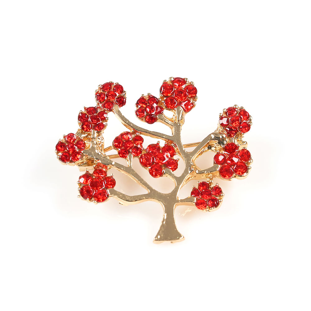 Brosa martisor copac auriu cu flori rosii