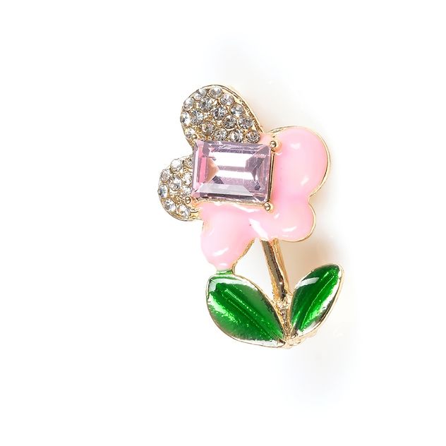 Brosa martisor floare roz cu frunze verzi