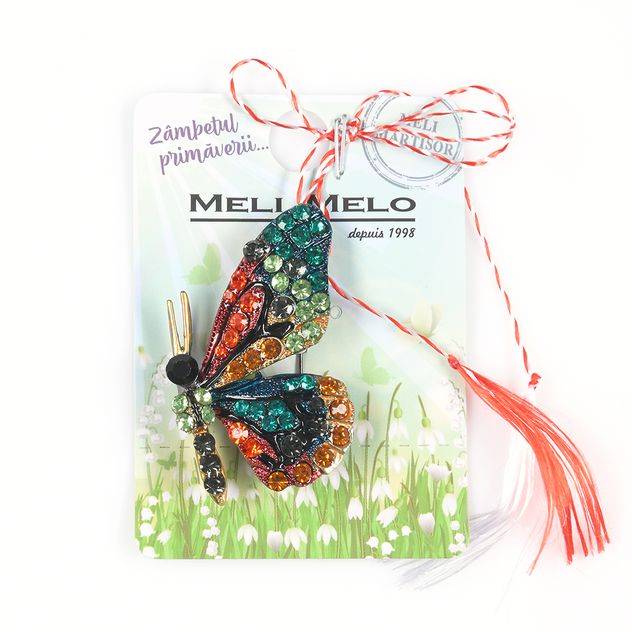 Brosa martisor fluture decorat cu pietre multicolore