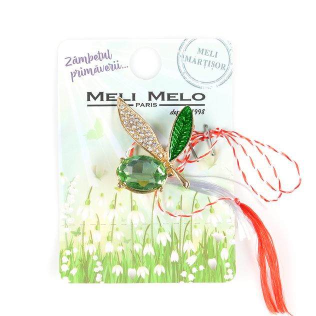 Brosa martisor frunza cu piatra verde