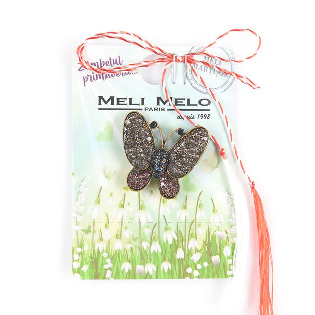 Brosa martisor fluture decorat cu pietre multicolore
