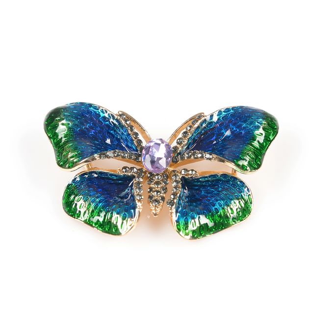 Brosa martisor fluture cu aripi in nuante de verde si albastru