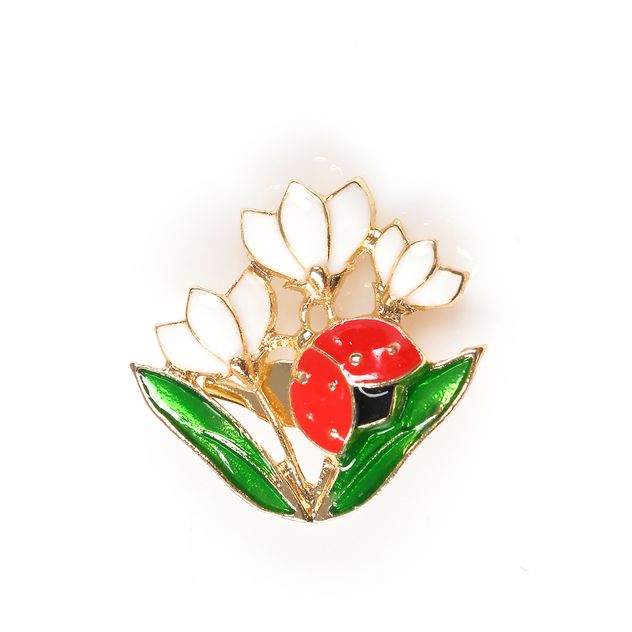 Brosa martisor ghiocei cu buburuza