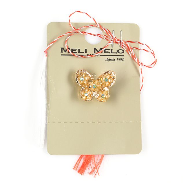 Brosa martisor fluture cu flori aurii