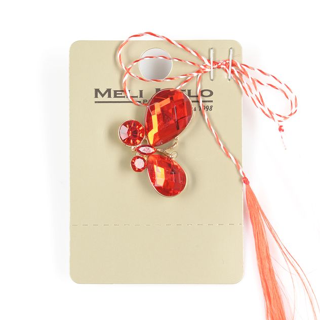 Brosa martisor fluture auriu cu pietre rosii