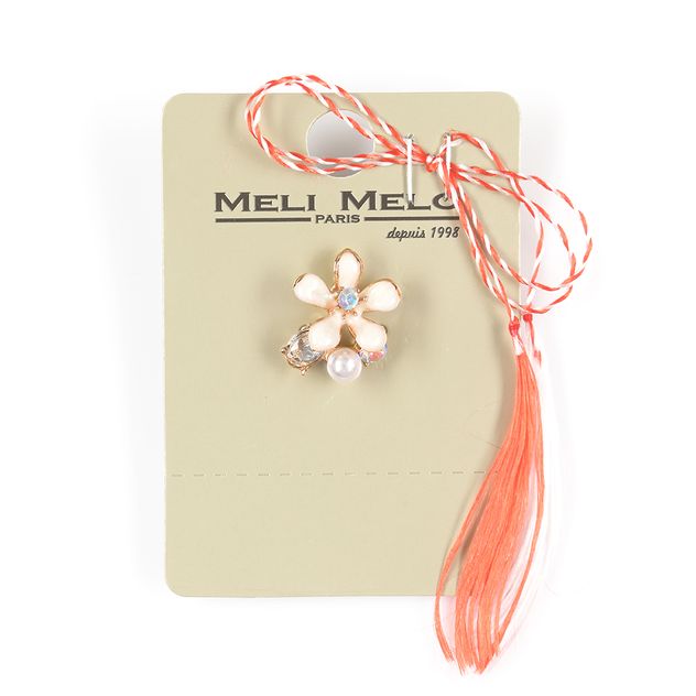 Brosa martisor floare alba cu perla delicata