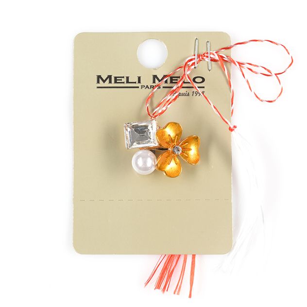 Brosa martisor floare aurie cu perla