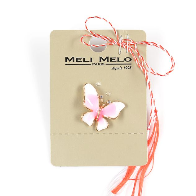 Brosa martisor fluture roz cu accente aurii