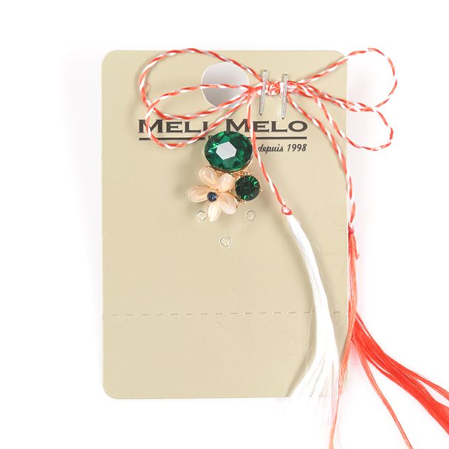 Brosa martisor floare bej cu pietre verzi