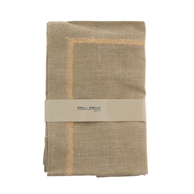 Set napron si 6 servete maro de masa cu margine brodata