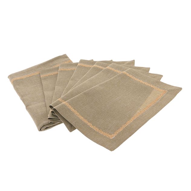 Set napron si 6 servete maro de masa cu margine brodata