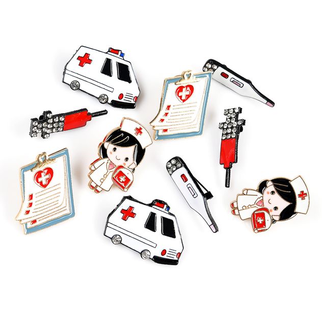 Set 10 brose martisor cu tematica medicala si echipamente