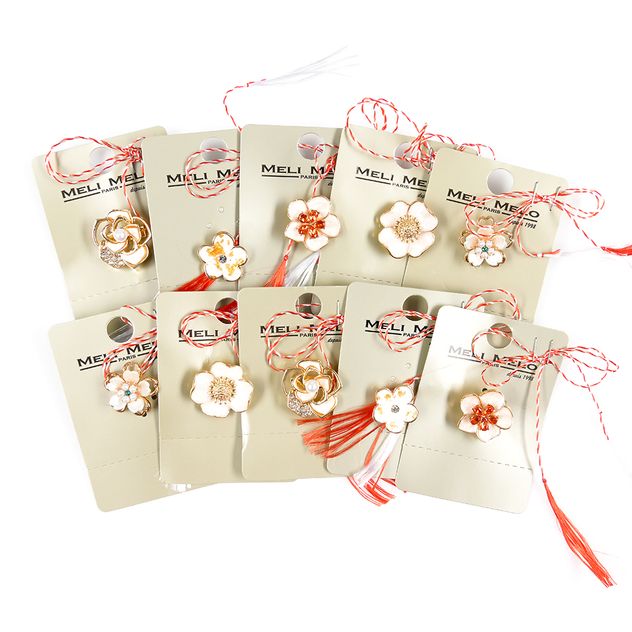 Set 10 brose martisor flori aurii cu perle si pietre