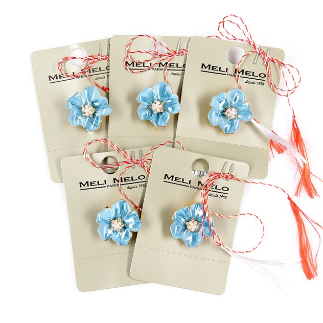 Set 5 brose martisor floare bleu