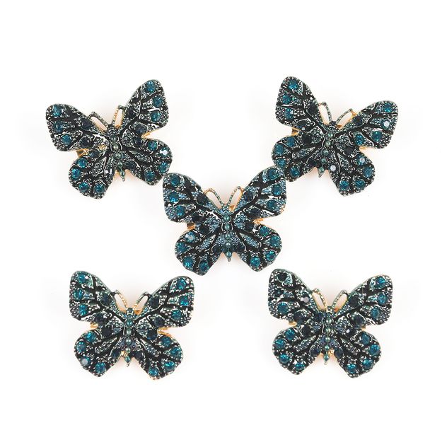 Set 5 brose martisor fluture cu pietre albastre