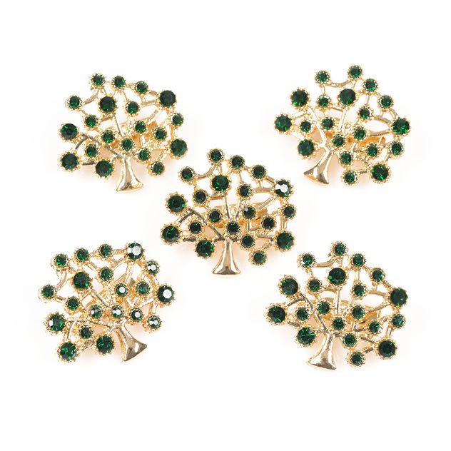 Set 5 brose martisor Copacul Vietii cu pietre verzi