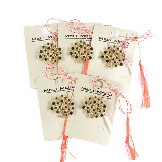 Set 5 brose martisor Copacul Vietii cu pietre verzi