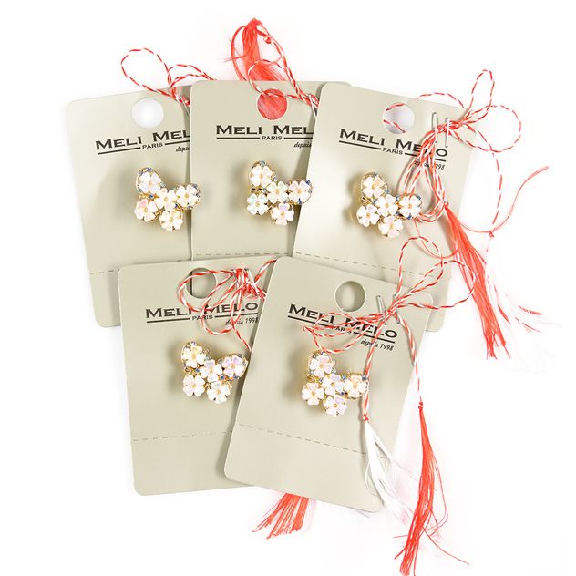Set 5 brose martisor fluture cu flori albe