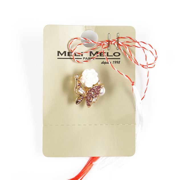 Brosa martisor fluture cu trandafir alb