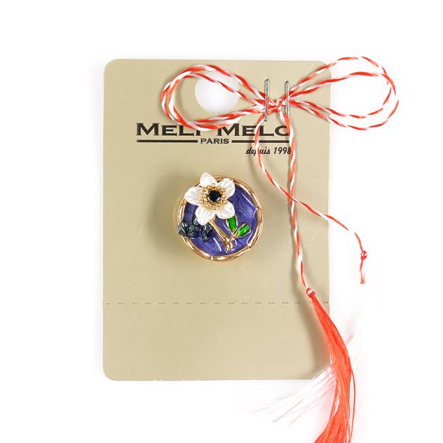 Brosa martisor floare eleganta cu detalii aurii