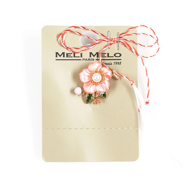 Brosa martisor floare roz cu perla alba