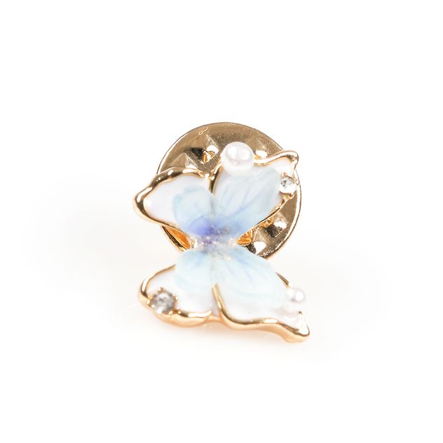 Brosa martisor fluture bleu cu perle si contur auriu