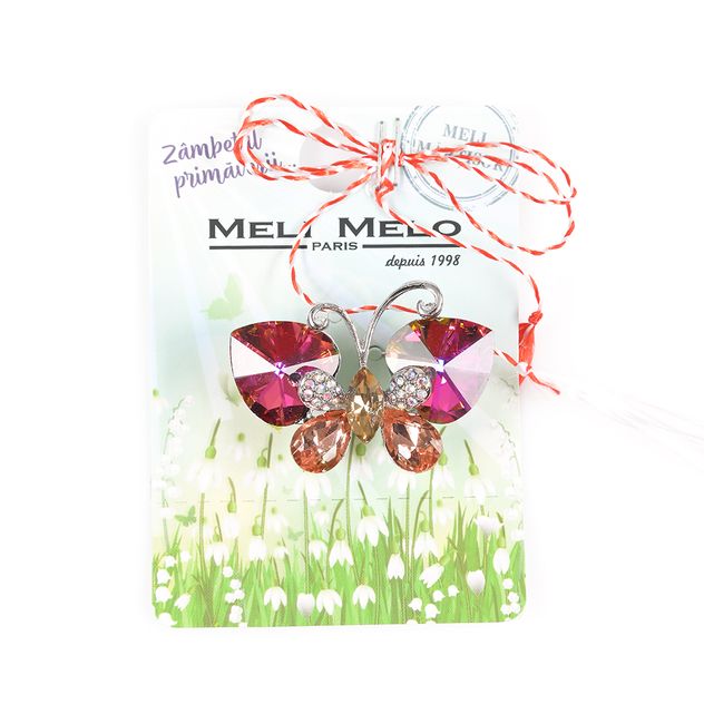 Brosa martisor fluture cu aripi in forma de inima