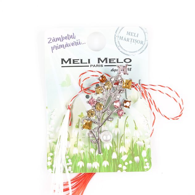 Brosa martisor ramura cu pietre multicolore