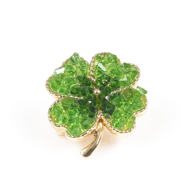 Brosa martisor trifoi cu patru foi si pietre verzi