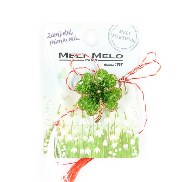 Brosa martisor trifoi cu patru foi si pietre verzi