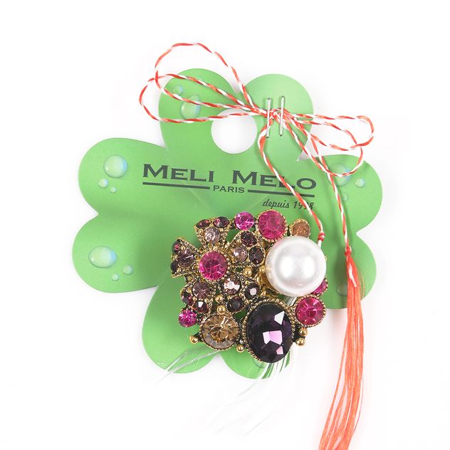 Brosa martisor cu pietre mov si perla alba