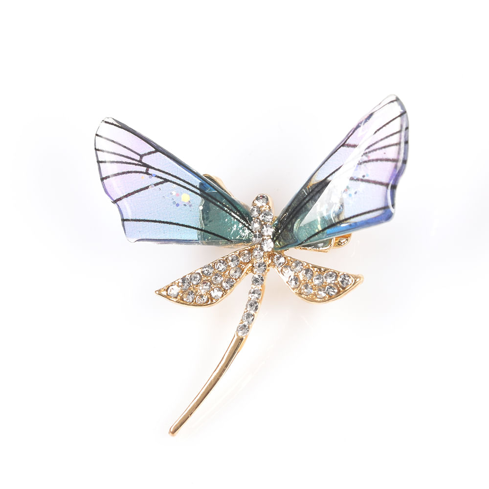 Brosa martisor libelula aurie cu aripi colorate