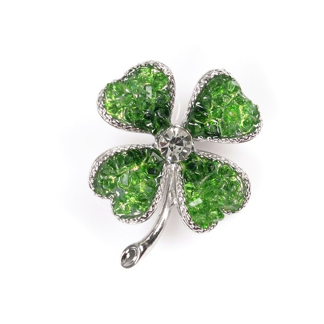 Brosa martisor trifoi argintiu cu pietre verzi