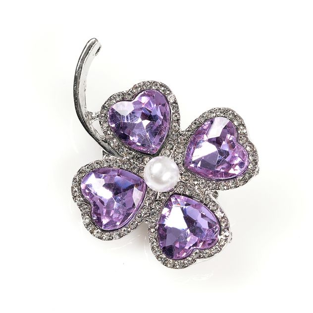 Brosa martisor trifoi argintiu cu pietre mov