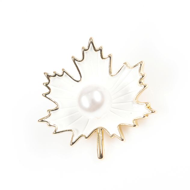 Brosa martisor frunza cu perla alba