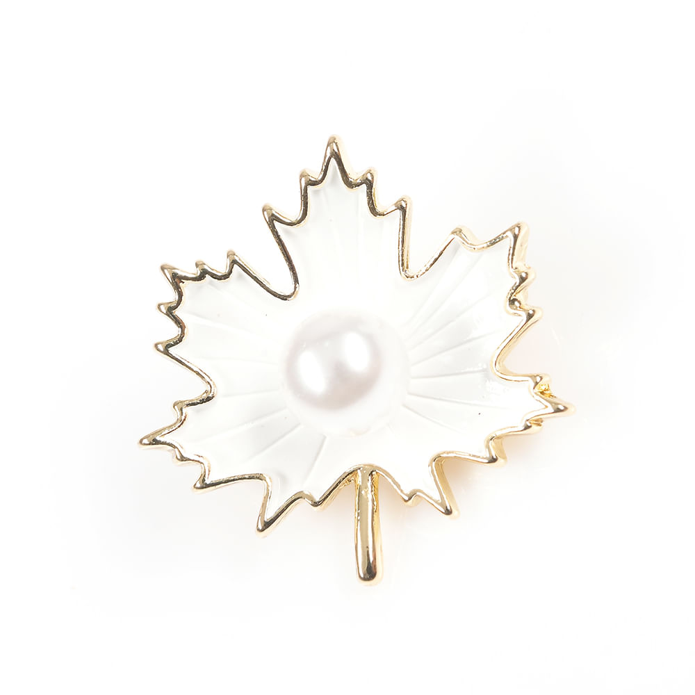 Brosa martisor frunza cu perla alba