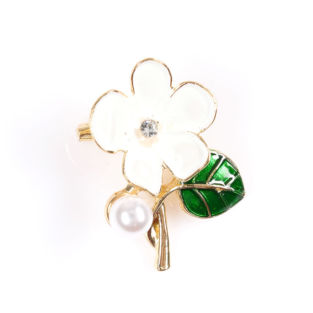 Brosa martisor floare alba cu perla