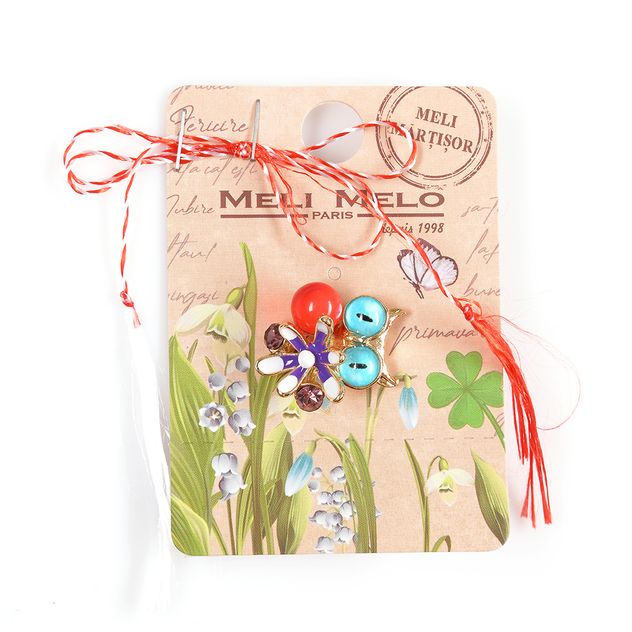 Brosa martisor bufnita cu floare mov