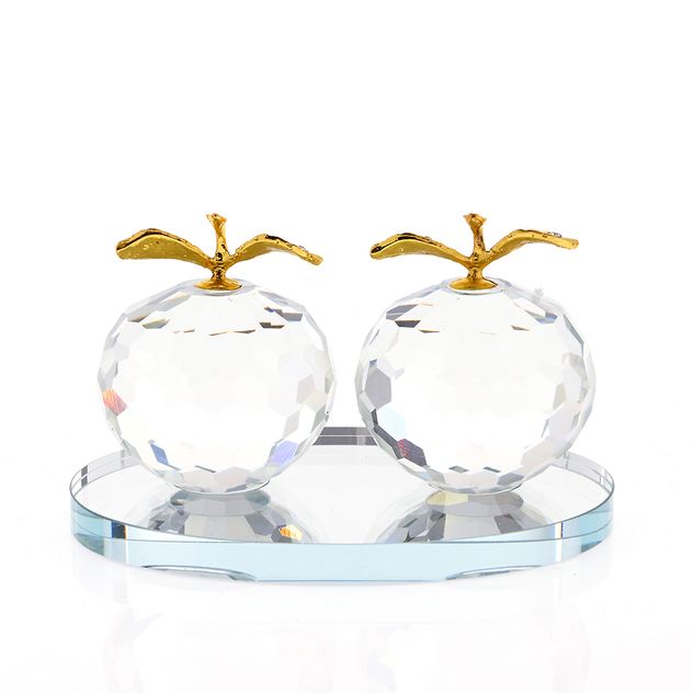 Set decorativ mere cristal cu suport oglinda 9 cm