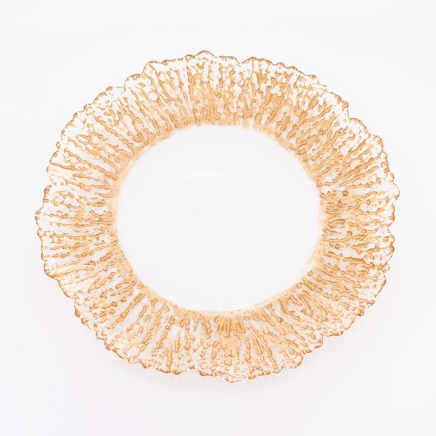 Farfurie din sticla cu margine texturata aurie, 32 cm
