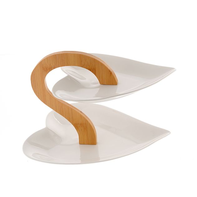 Suport prajituri etajat din ceramica si bambus, 23 cm