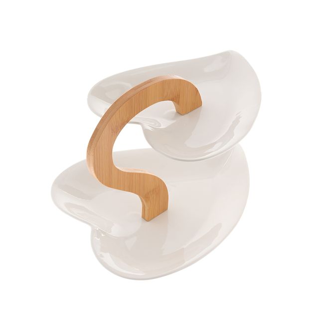 Suport prajituri etajat din ceramica si bambus, 23 cm