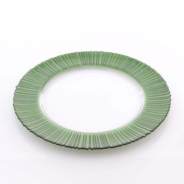Farfurie din sticla cu margine texturata verde, 33 cm