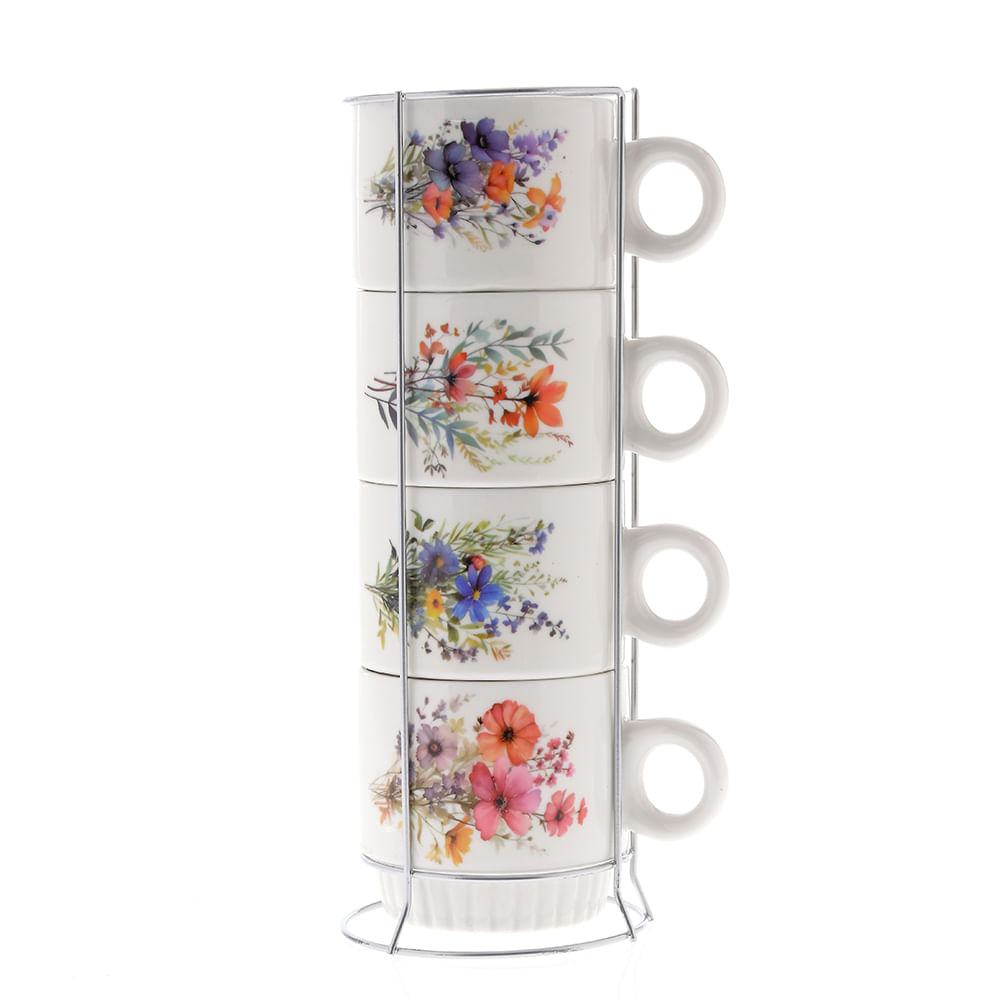 Set 4 cesti cu suport si decor floral