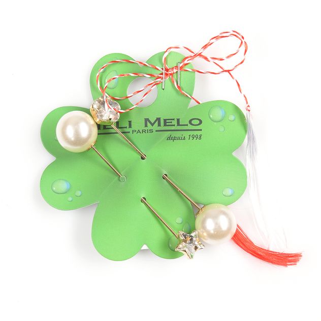 Brosa martisor dublu cu perle albe