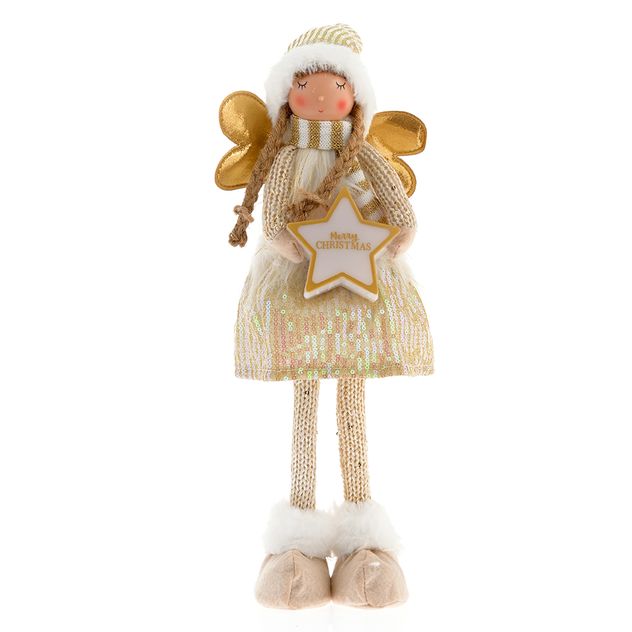Figurina Craciun cu aripi aurii si rochie cu paiete
