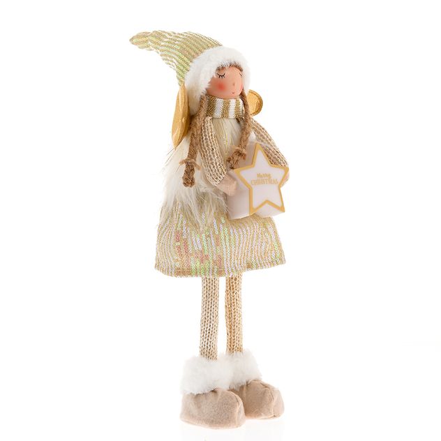 Figurina Craciun cu aripi aurii si rochie cu paiete