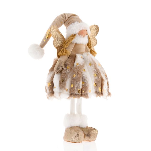 Figurina festiva ingeras cu rochie din blanita si accente aurii