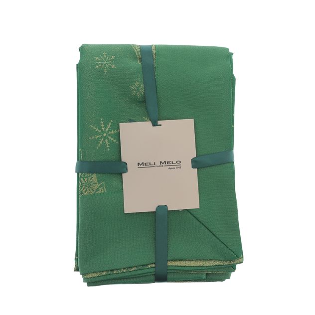 Fata de masa verde cu braduti aurii si fulgi de zapada