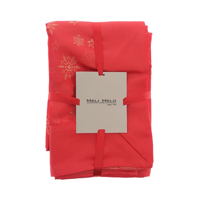 Fata de masa rosie cu stelute si fulgi aurii 150 x 240 cm